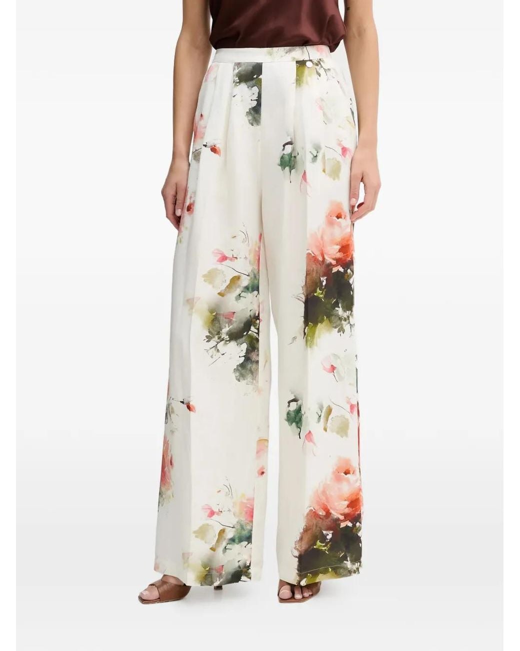 Silvian Heach White Floral Palazzo Pants