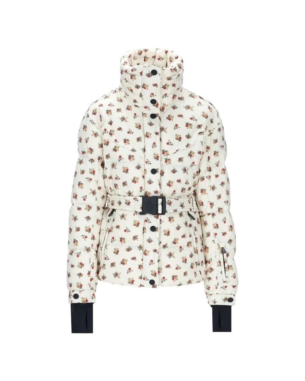 Moncler White Karshi Floral-Print Belted Ski Jacket