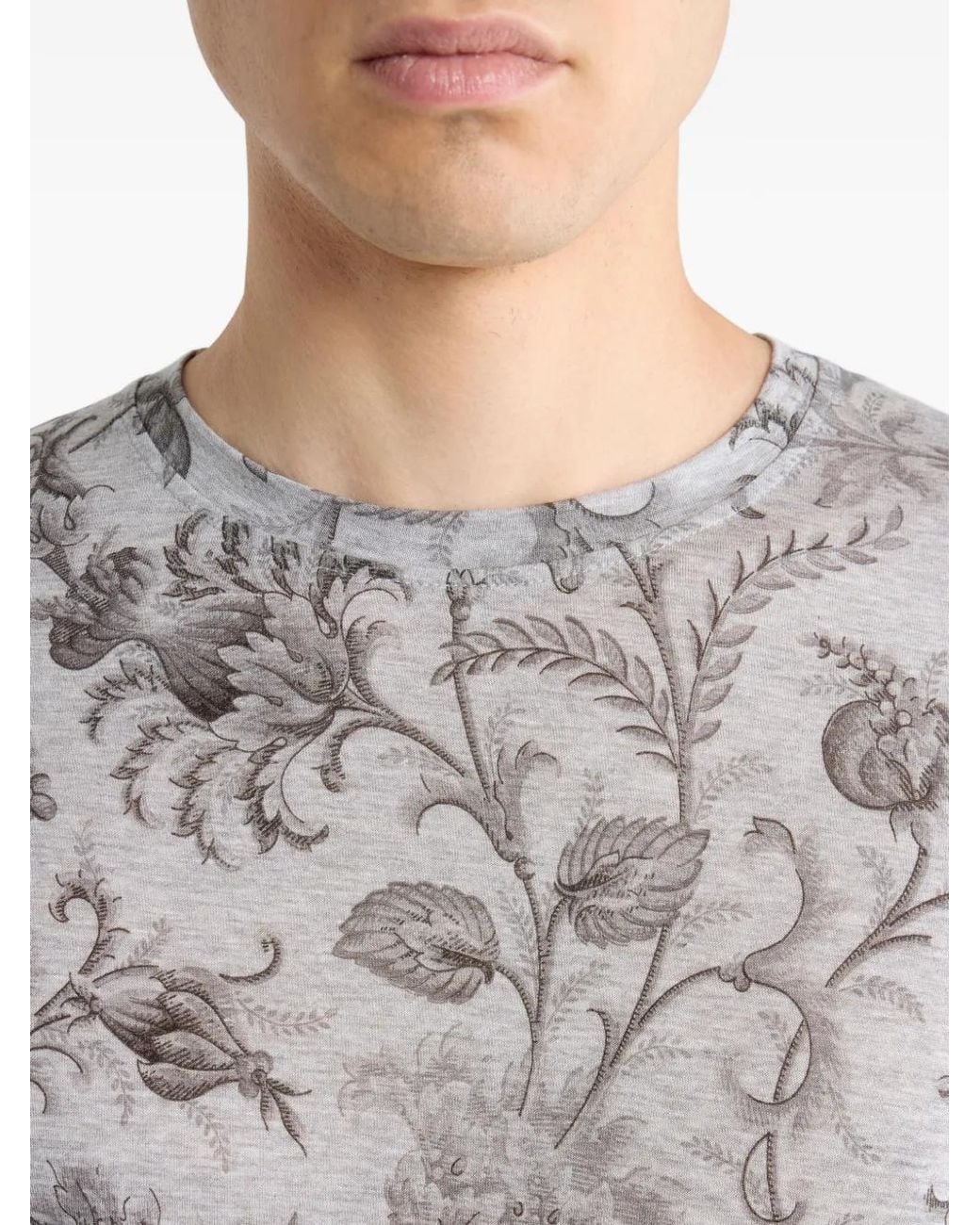 Etro Gray Cotton T-Shirt With Floral Motif for men