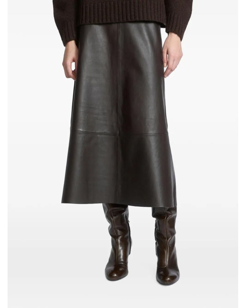 Yves Salomon Black Lambskin Leather Maxi Skirt