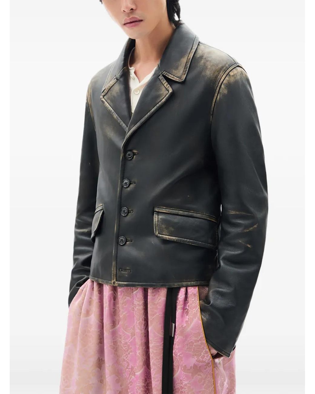 Ann Demeulemeester Malik Leren Jack in het Gray voor heren