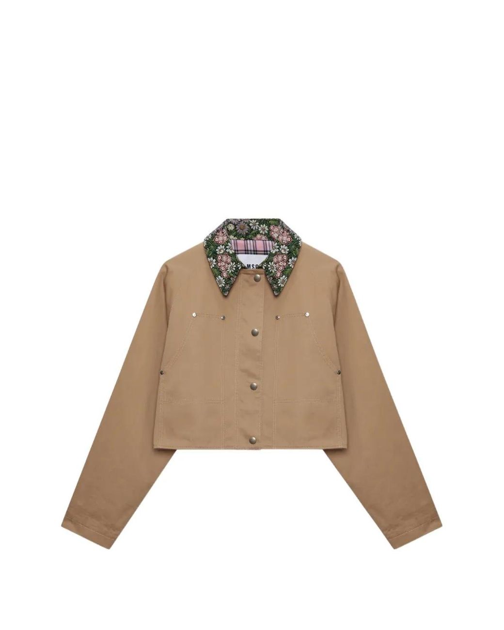 MSGM Natural Floral-Collar Cropped Jacket