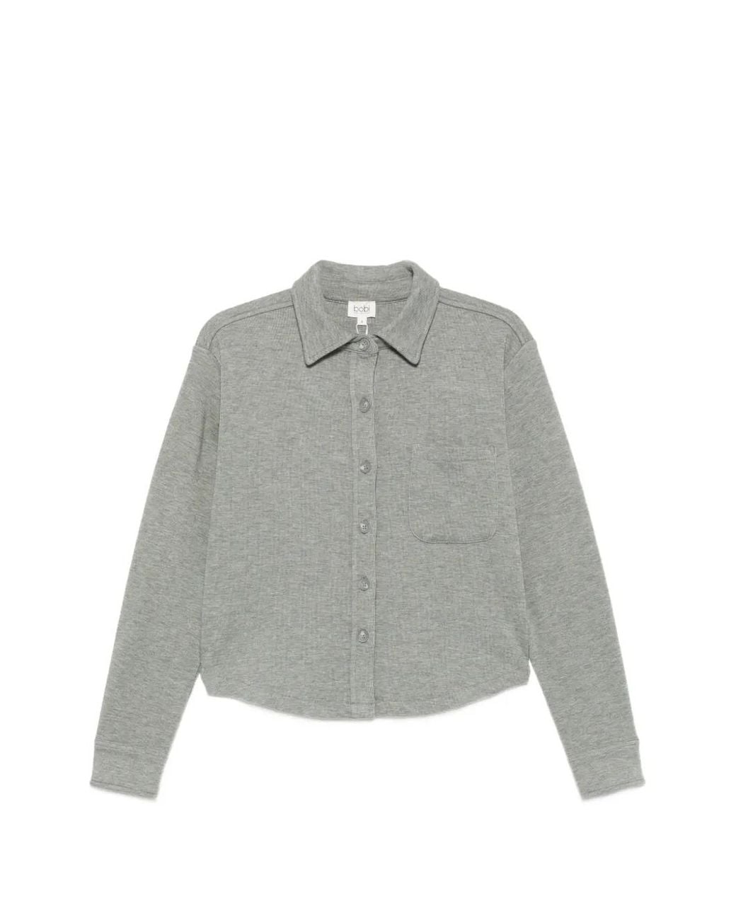 Bobi Gray Cropped Long-Sleeve Shirt