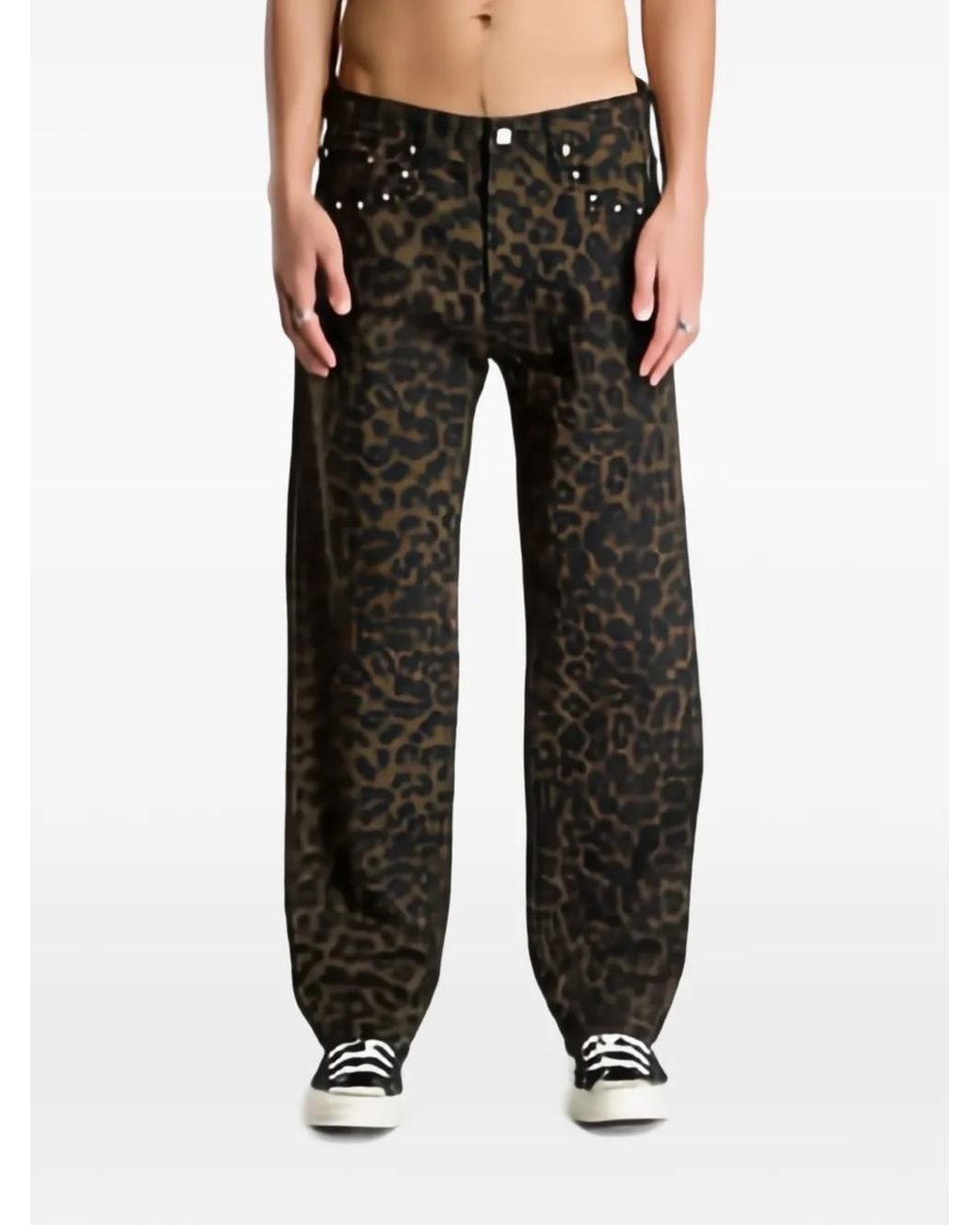 Obey Black Studded Leopard-Print Jeans for men