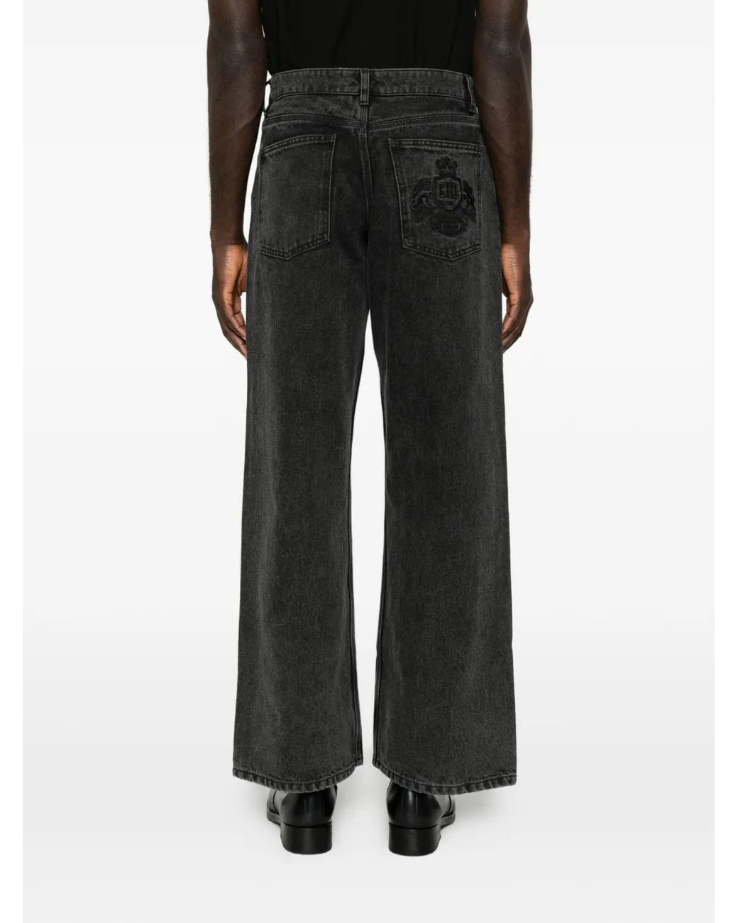 ERL Gray Embroidered-Logo Wide-Leg Jeans for men