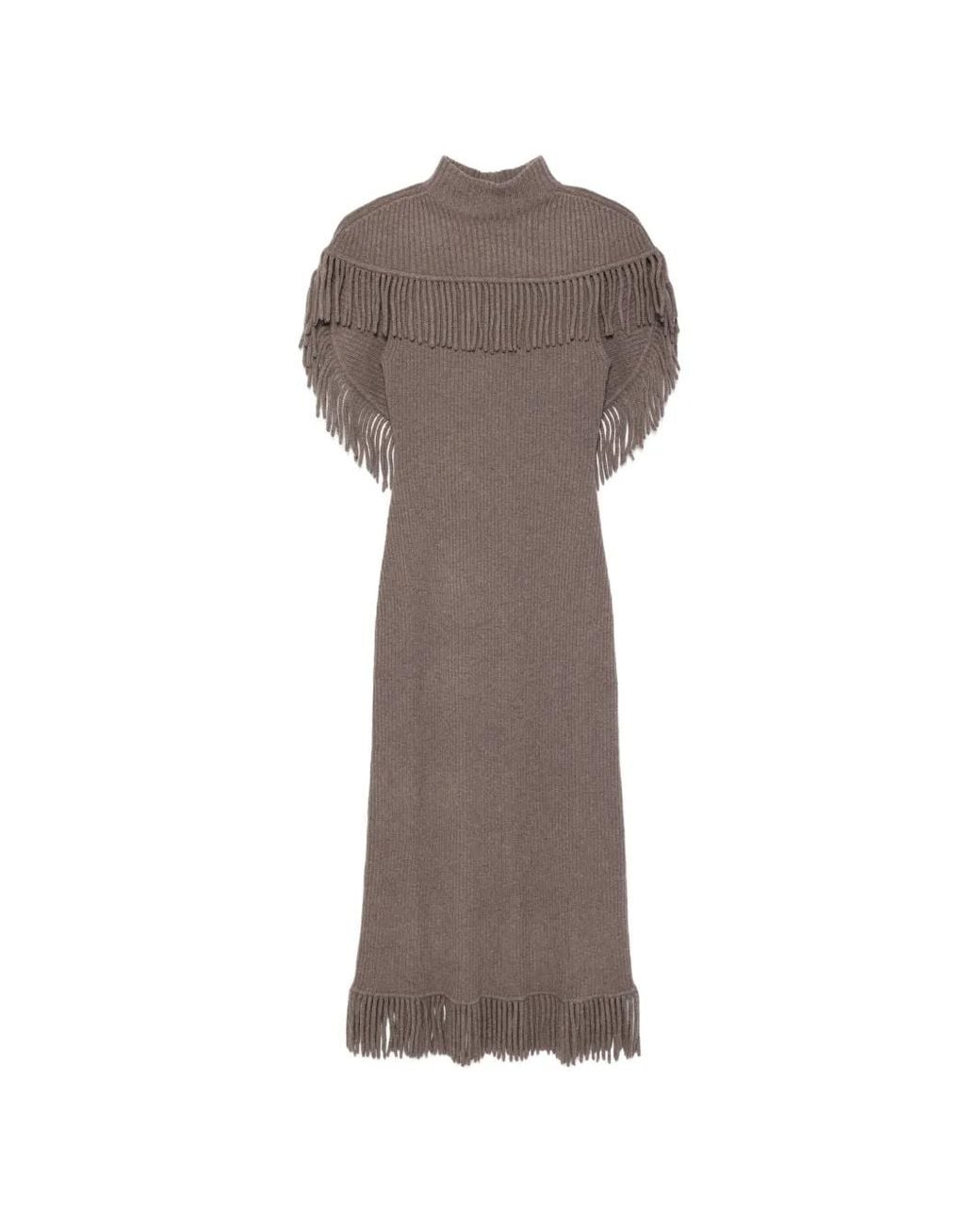 Jonathan Simkhai Brown Fringe-Trim Ribbed-Knit Dress