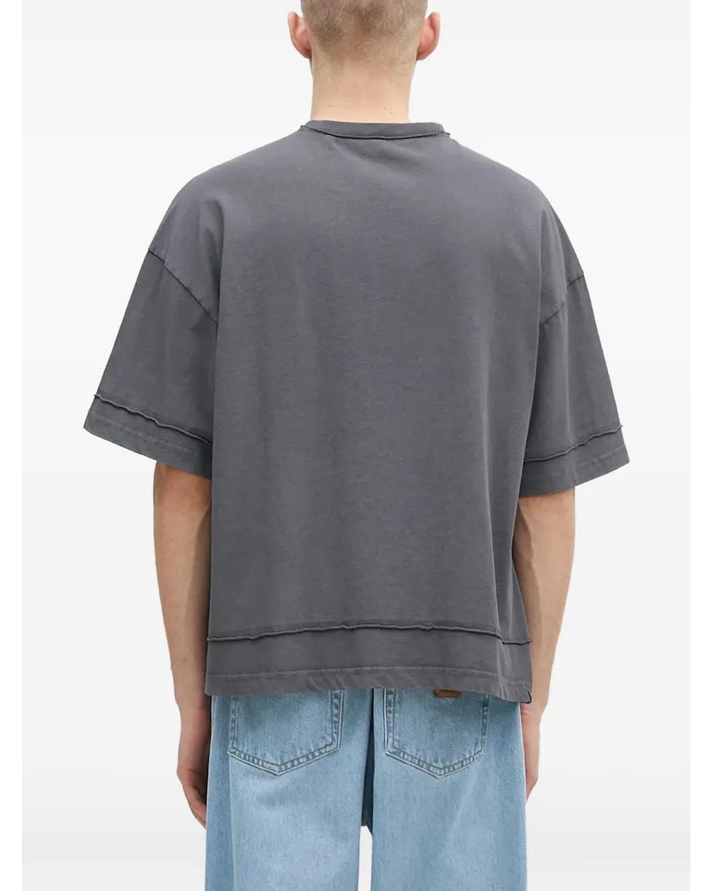 Alpha Industries Gray Logo-Embroidered Raw-Edge T-Shirt for men