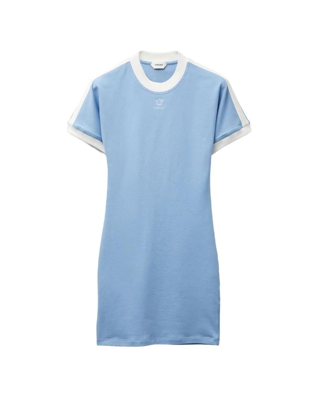 Versace Blue Embroidered-Logo Stretch Cotton-Jersey Mini Dress