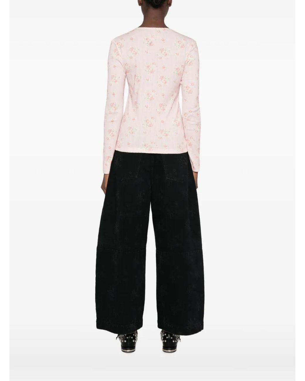 Simone Rocha Pink Floral-Print Crystal-Embellished Cardigan
