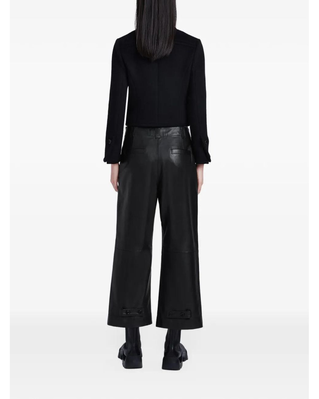 Proenza Schouler Black Leather Cropped Straight-Leg Trousers