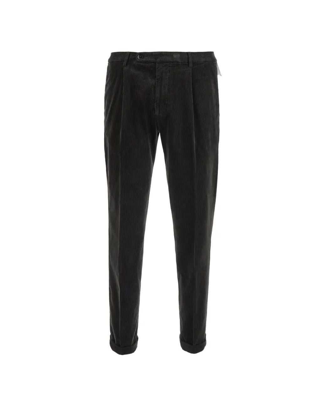 Michael Coal Black Pleated Corduroy Trousers for men