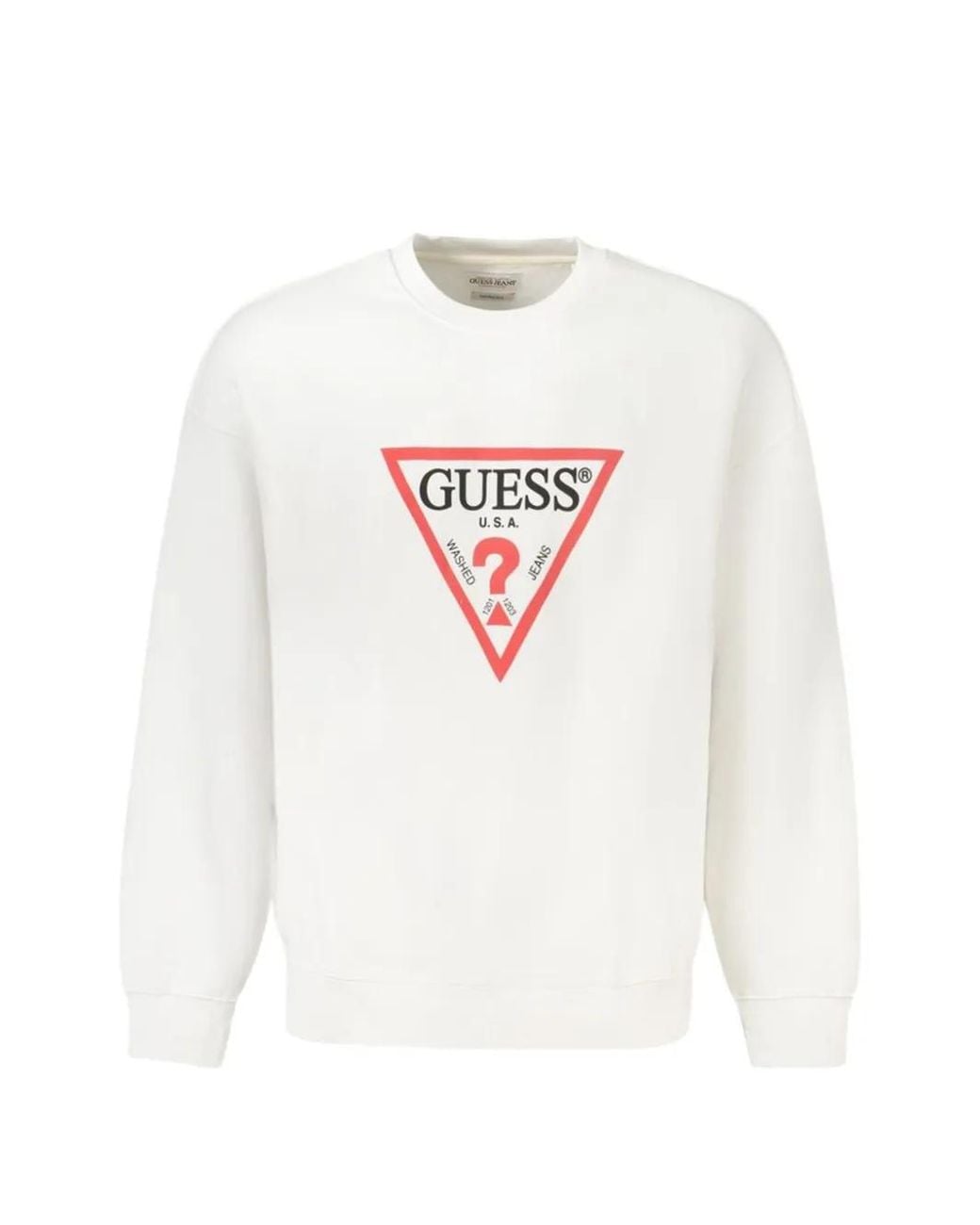 Guess White Iconic Logo-Print Cotton Sweater for men