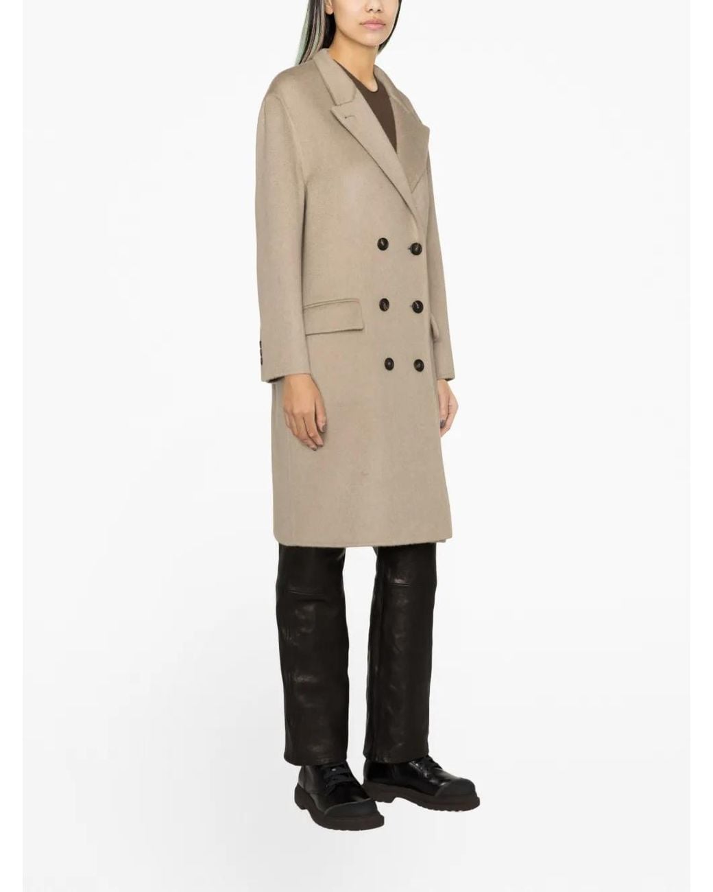 Brunello Cucinelli Natural Double-Breasted Cashmere Coat
