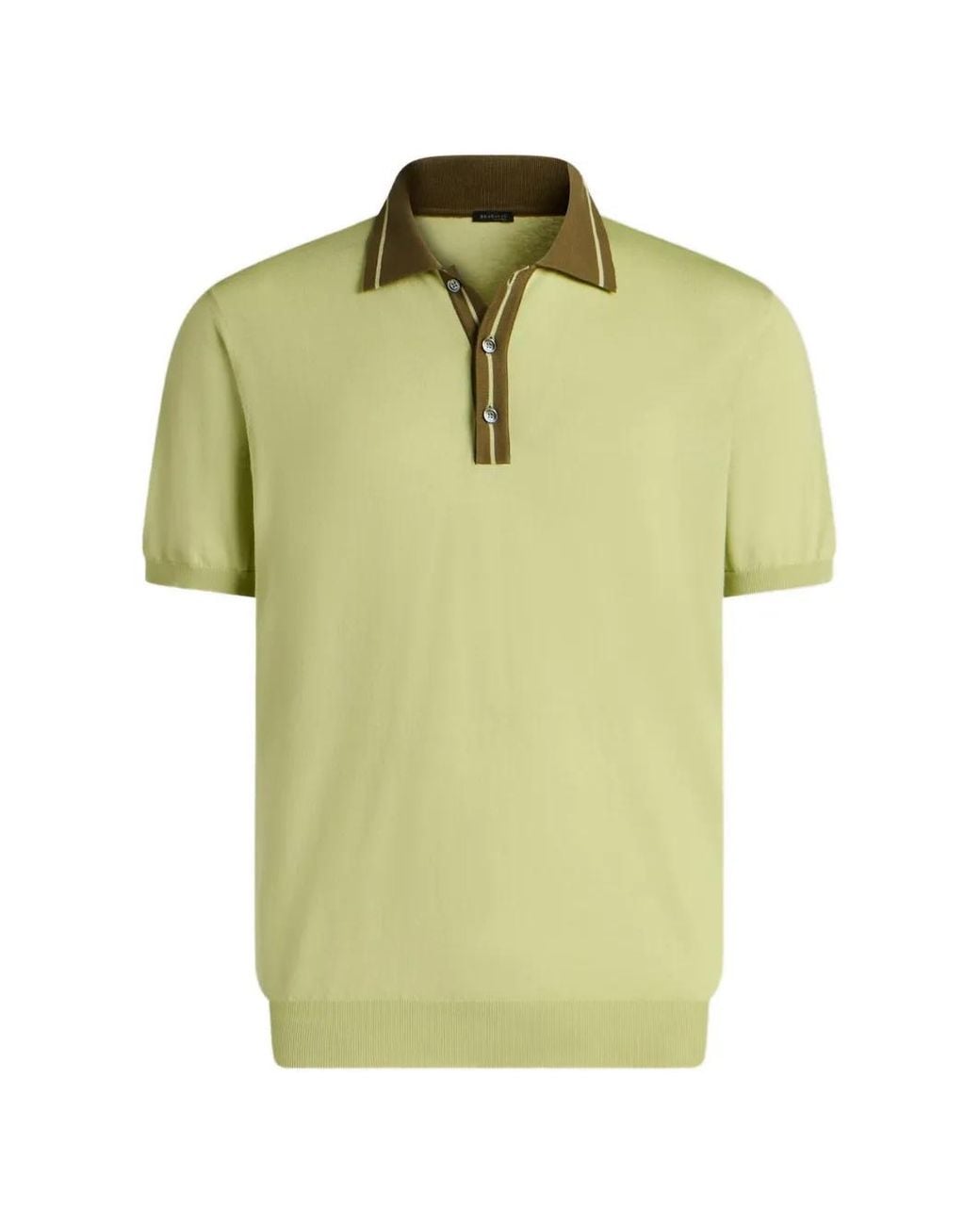 Kiton Green Contrast-Collar Polo Shirt for men