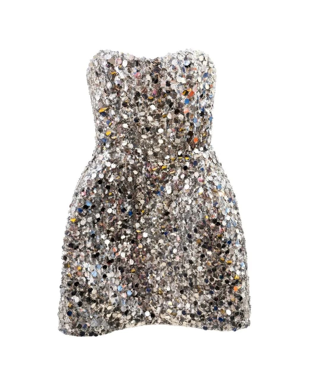 Bronx and Banco White Sequin-Embellished Strapless Mini Dress
