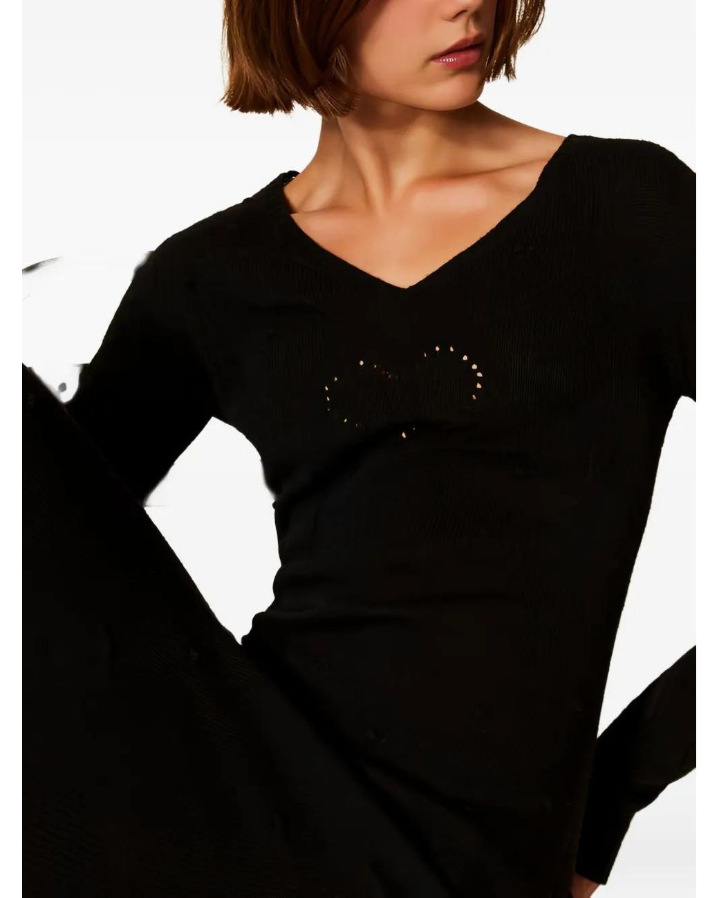 Twinset Black V-Neck Textured Knit Dress