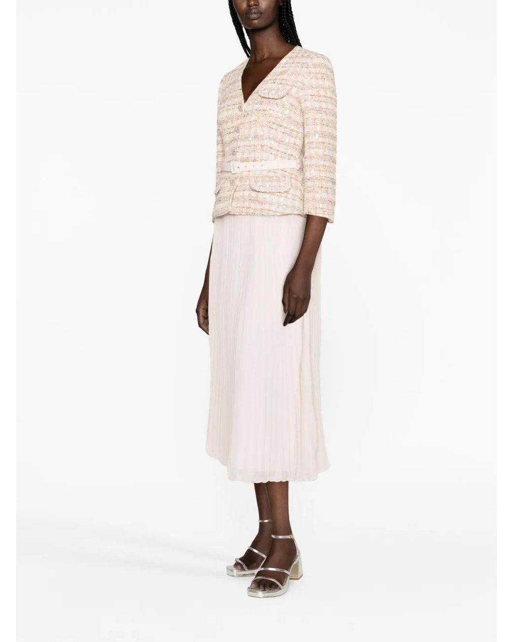 Self-Portrait Natural Fully-Pleated Flared Dress