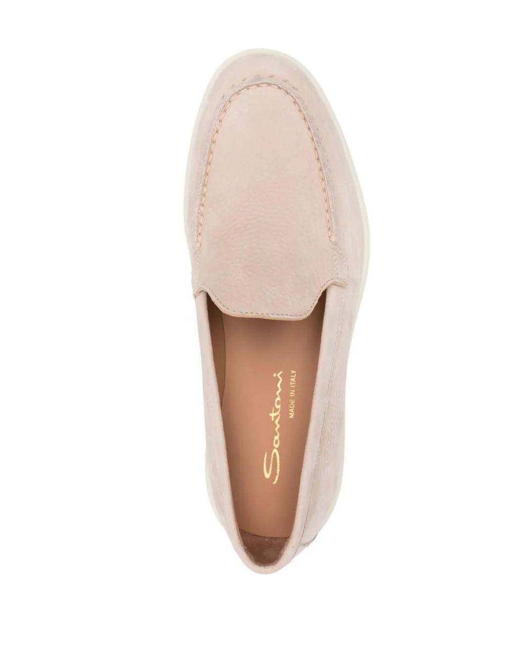Santoni Natural Closed-Design Leather Loafers With Plush Lining