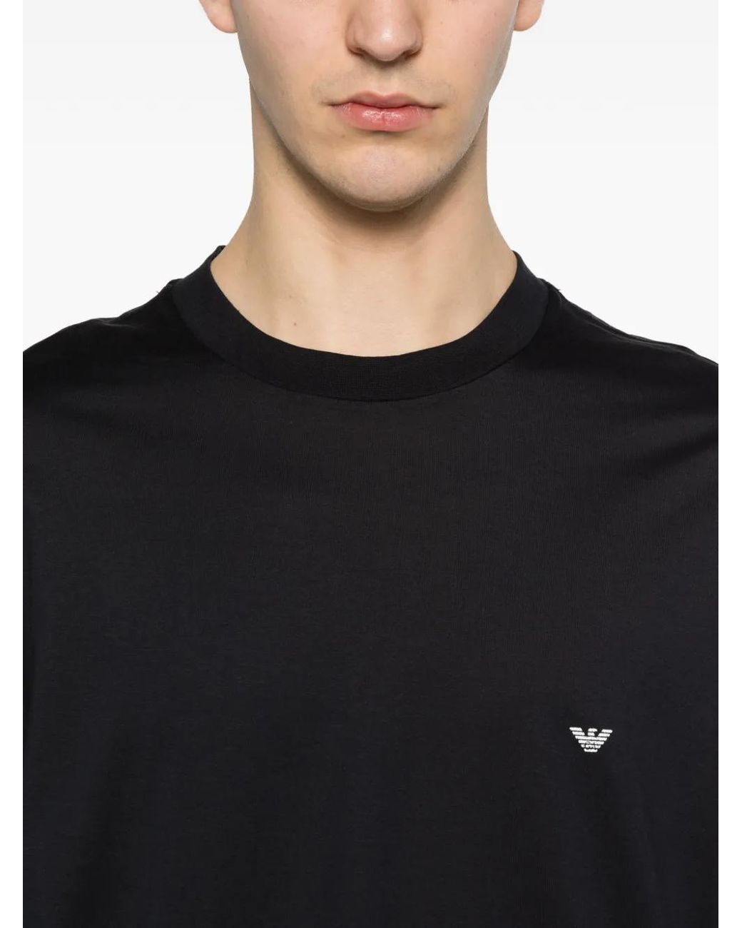 Emporio Armani Black Crew Neck T-Shirt With Logo Print for men