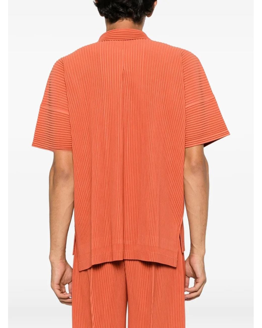 Homme Plissé Issey Miyake Orange Chemise Plissée À Manches Courtes for men