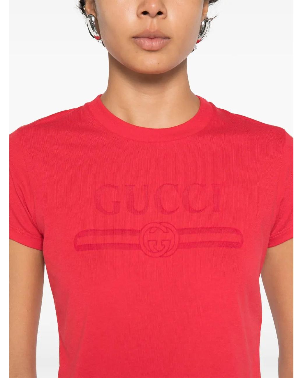 Gucci Pink Logo-Print Cropped T-Shirt