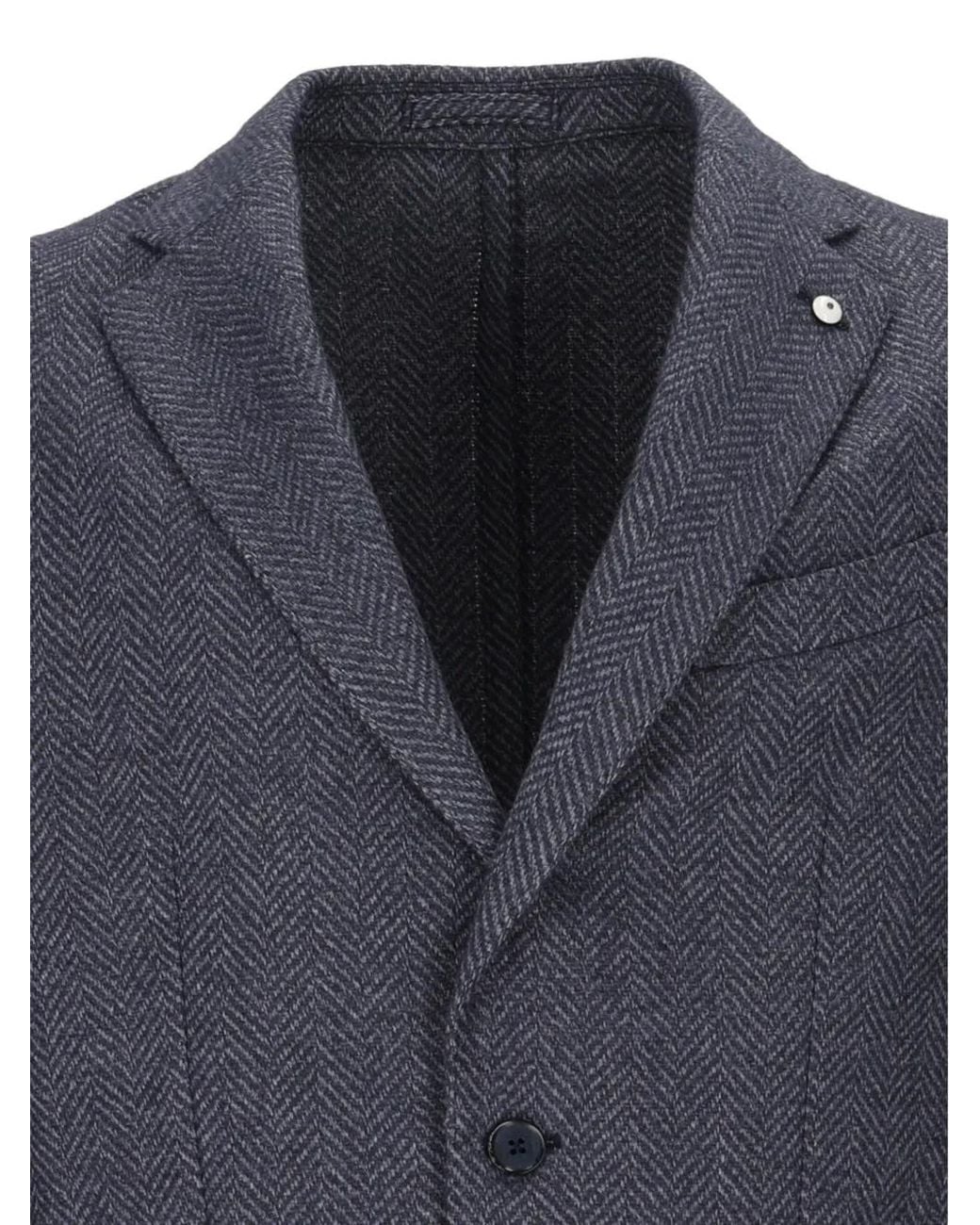 L.b.m. 1911 Blue Herringbone-Pattern Single-Breasted Blazer for men