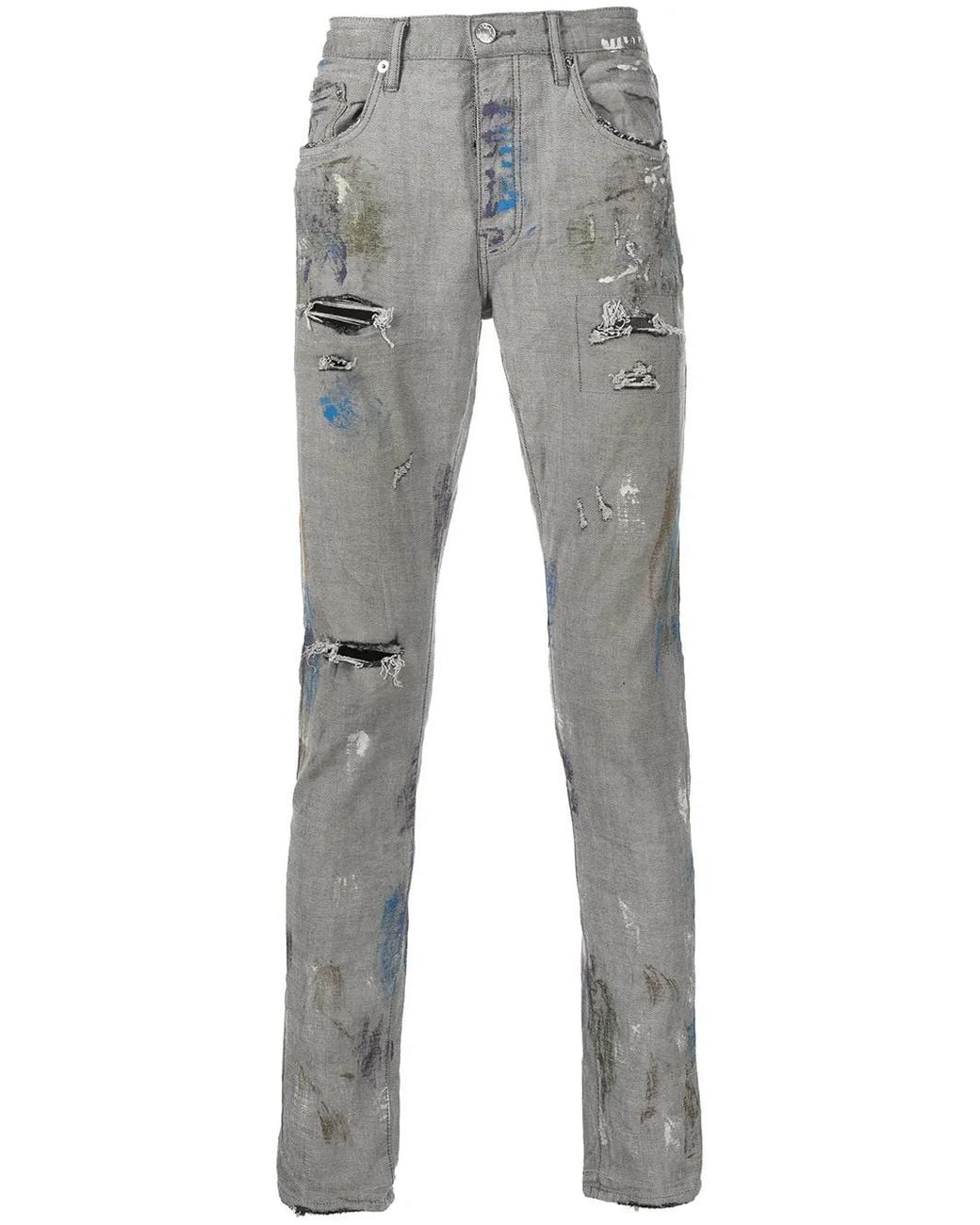 Purple Brand Gray Paint-Splattered Slim-Fit Jeans for men