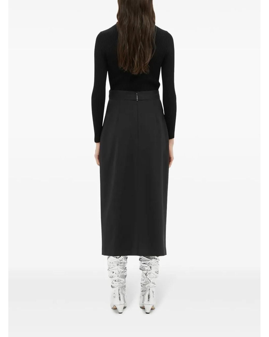 MSGM Black High-Rise Midi Skirt