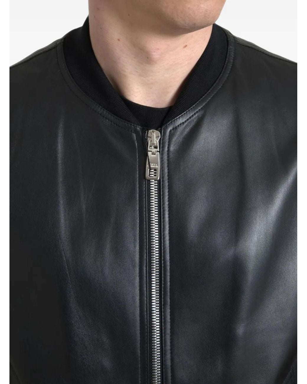 Dolce & Gabbana Black Zip-Up Leather Bomber Jacket for men