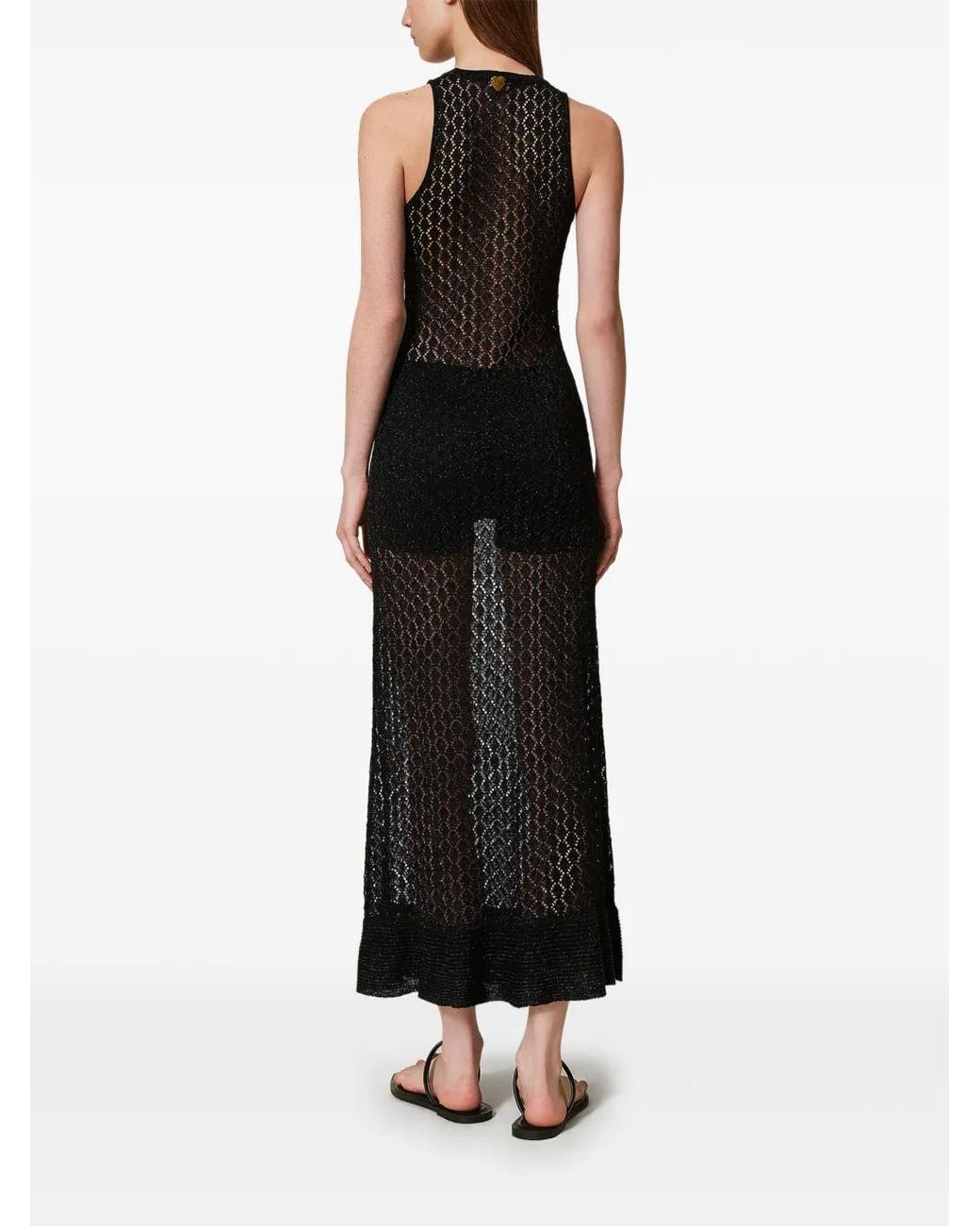 Twinset Black Lurex Pointelle-Knit Dress