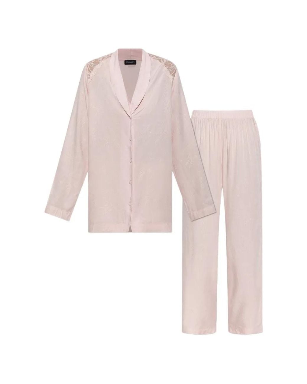 Emporio Armani Pink Floral-Jacquard Lace-Insert Pajamas (Set Of Two)