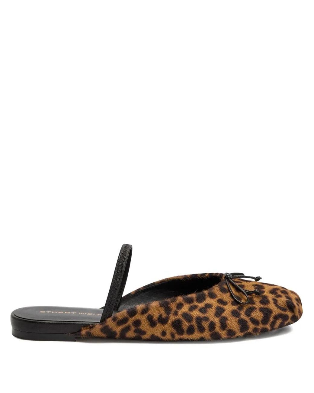 Stuart Weitzman White Bow-Detail Leopard-Print Mules