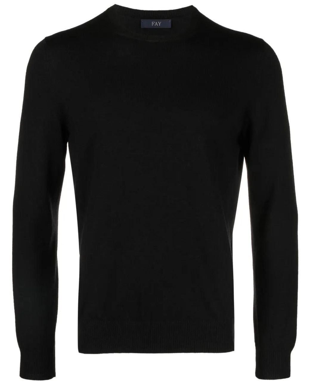 Fay Black Round-Neck Virgin-Wool Sweater for men