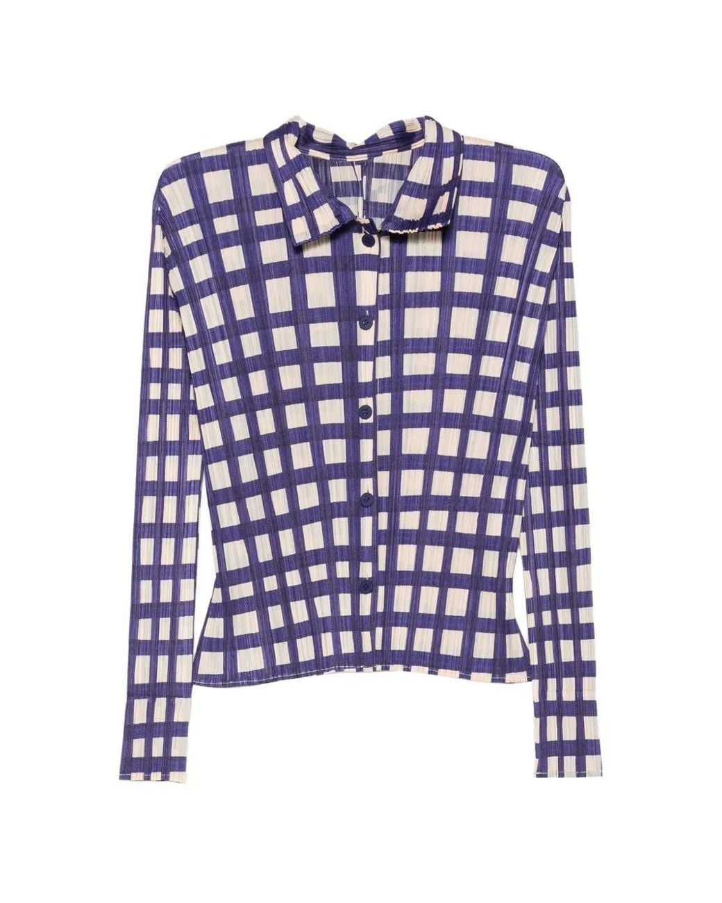 Pleats Please Issey Miyake Blue Check-Print Shirt