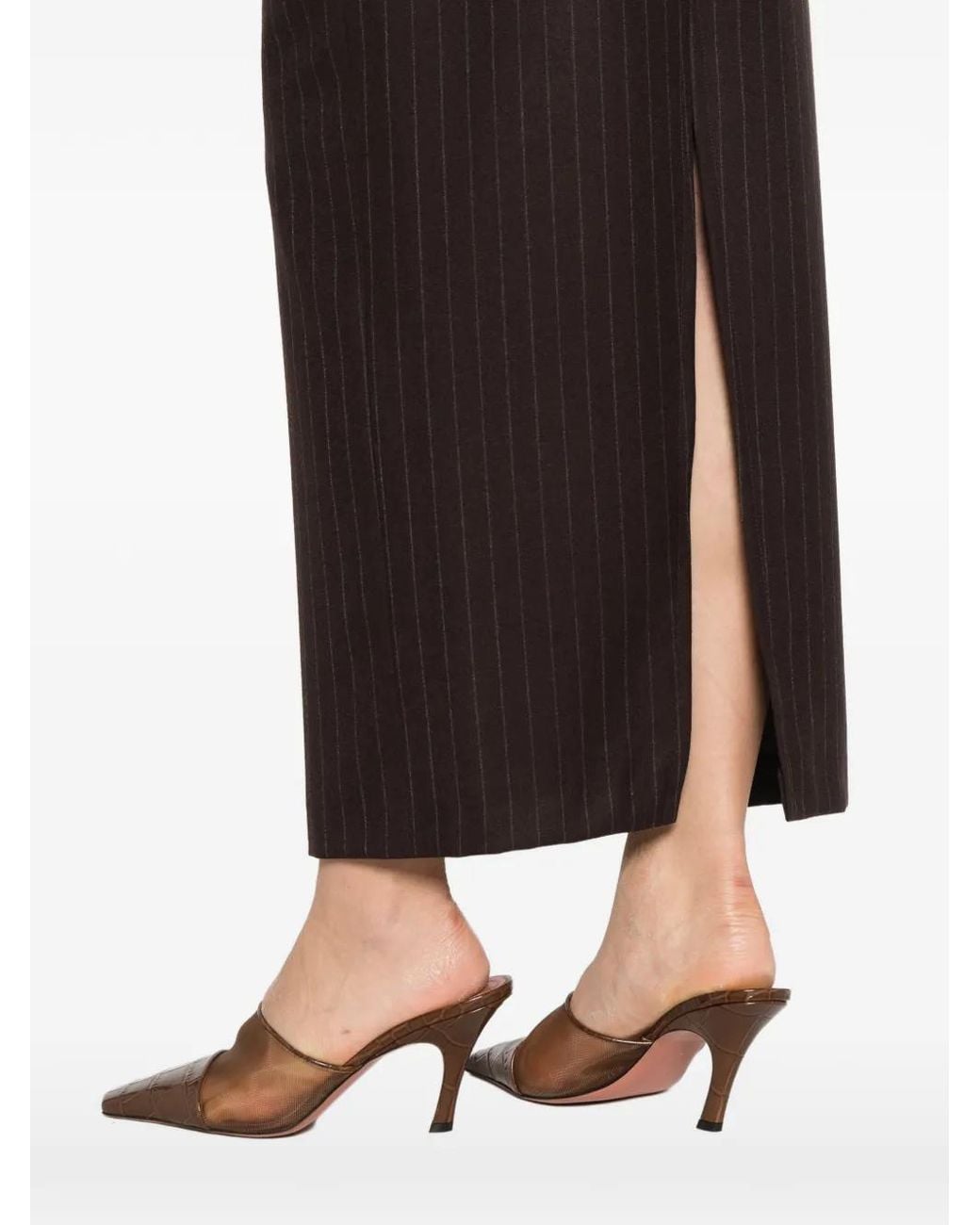 MARSĒM Black Pinstripe-Pattern Slit-Detail Maxi Skirt