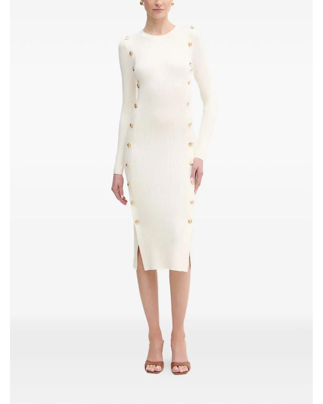 Guess White Buttons Detail Midi Dress