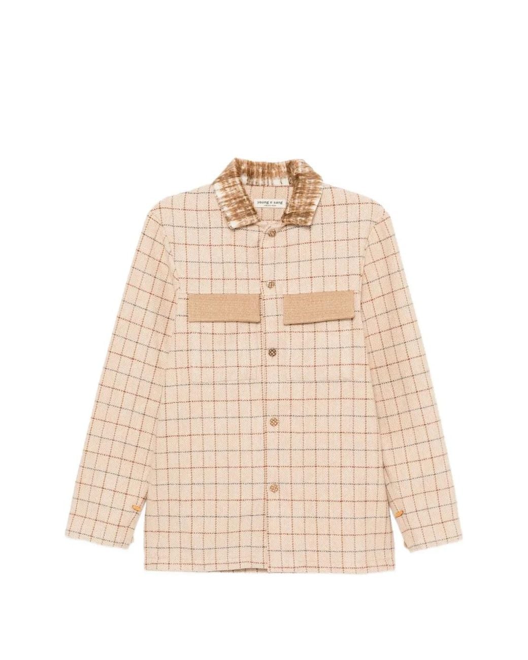 young n sang Natural Cehcked Button-Up Jacket for men