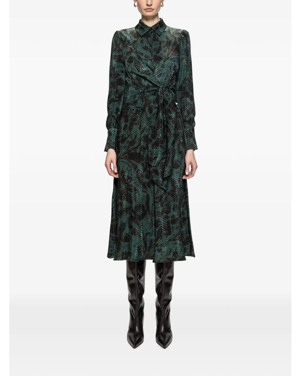 Nissa Green Viscose-Blend Midi Dress