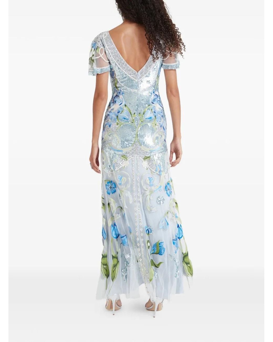 Temperley London Blue Ostuni Sequin Floral Gown