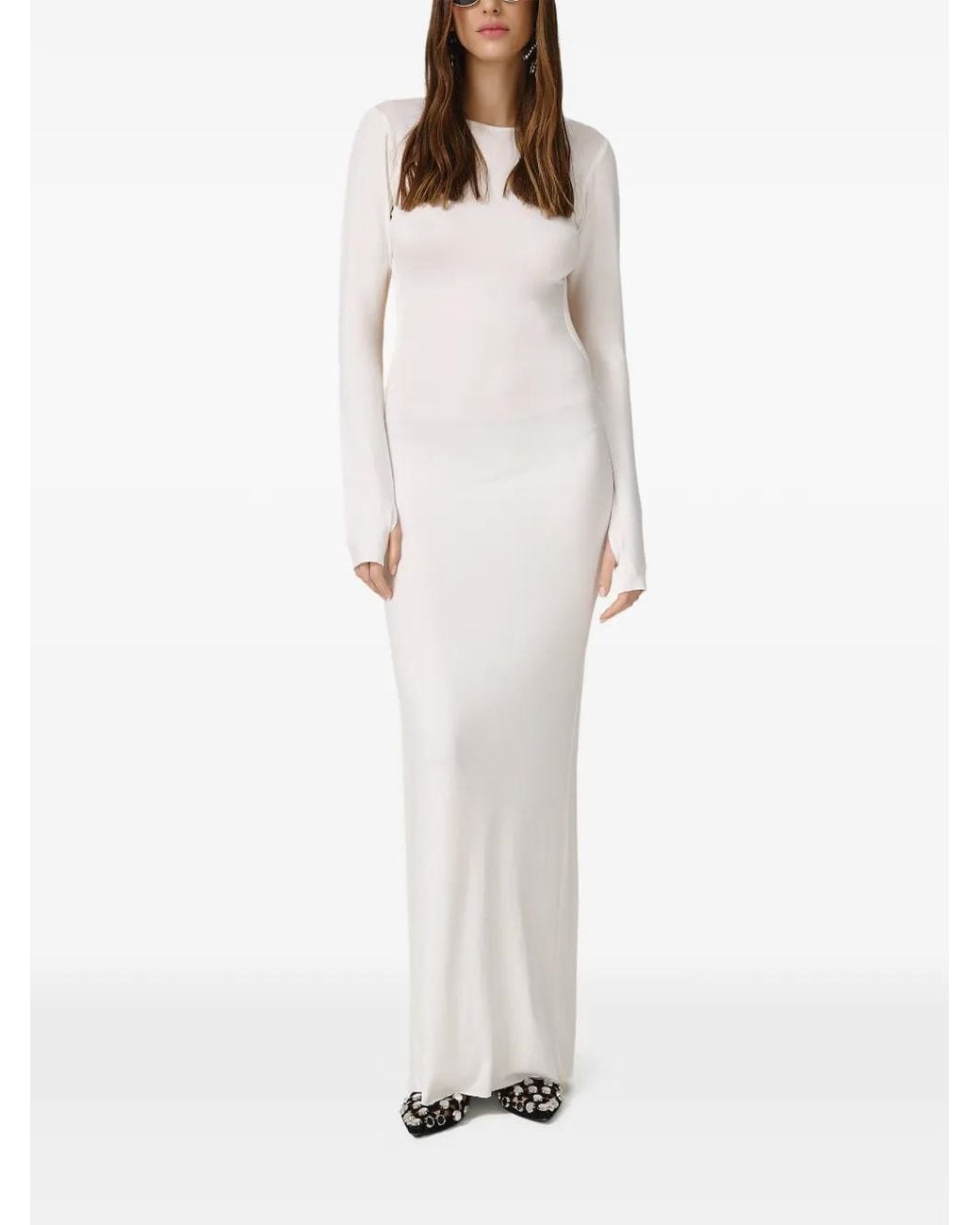 Pink White Backless Slit Maxi Dress