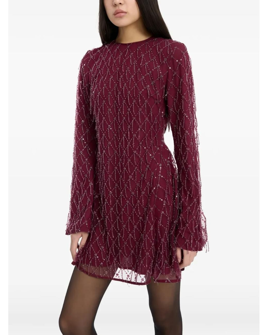 ROTATE BIRGER CHRISTENSEN Purple Flared Mini Dress With Sequins