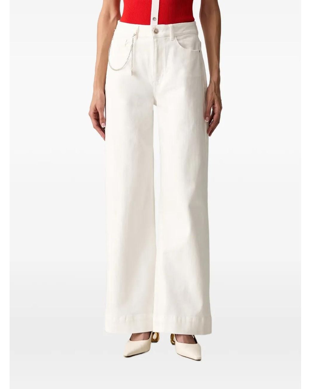 Morgan White Chain-Link Wide-Leg Jeans