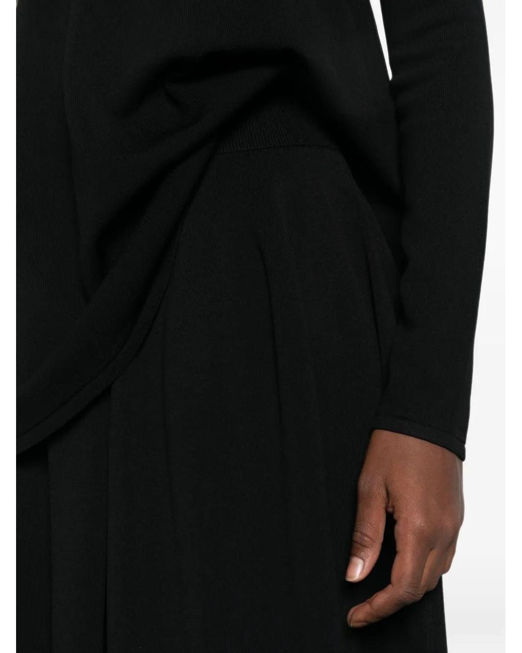 Totême Black Ribbed-Waist Pleated Midi Skirt