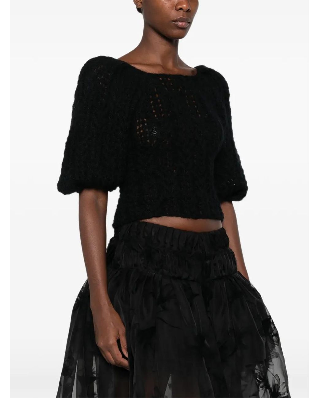 PAULINE DUJANCOURT Black Open-Back Crochet-Knit Top