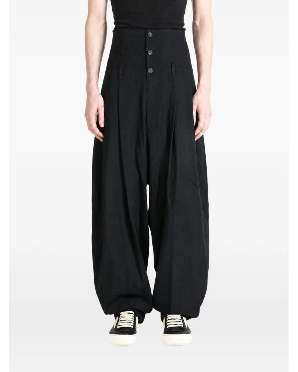 Yohji Yamamoto Black High-Waisted Tapered Trousers for men