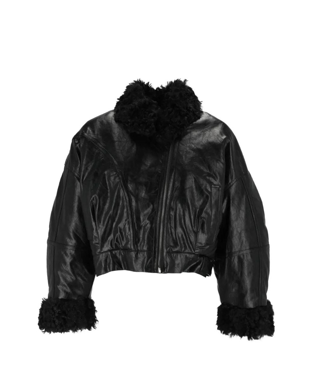 ELEH Black Shearling-Trim Oversized Jacket