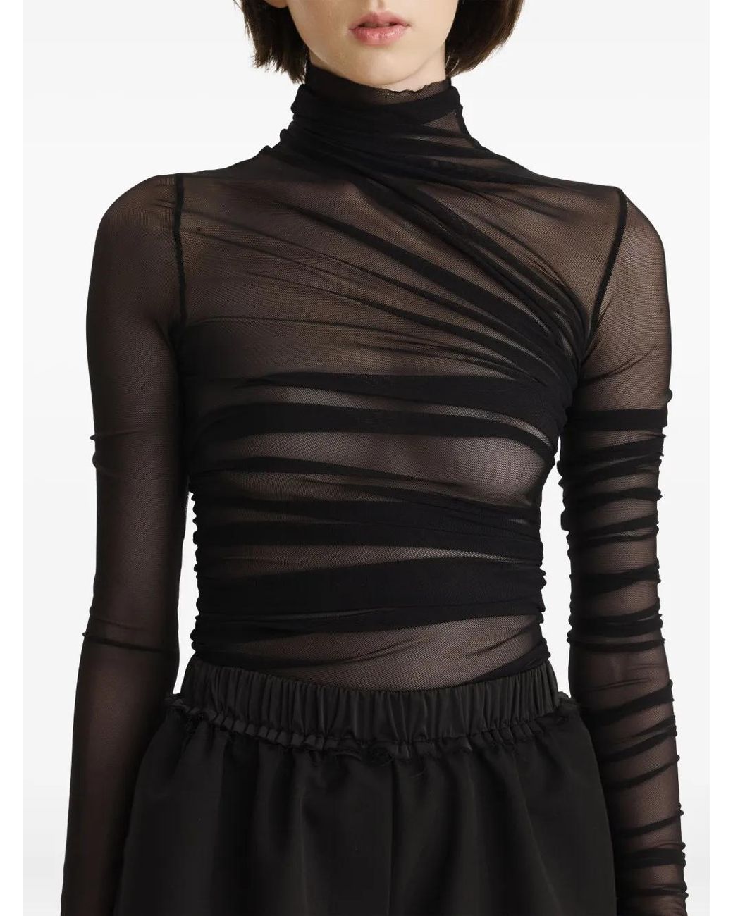 2310 STUDIO Black Draped Mesh Top