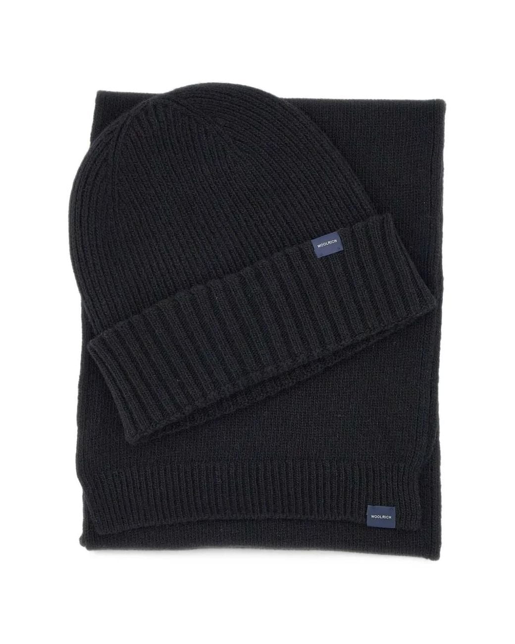 Woolrich Black Ribbed-Knit Scarf And Beanie Hat (Set Of Two) for men