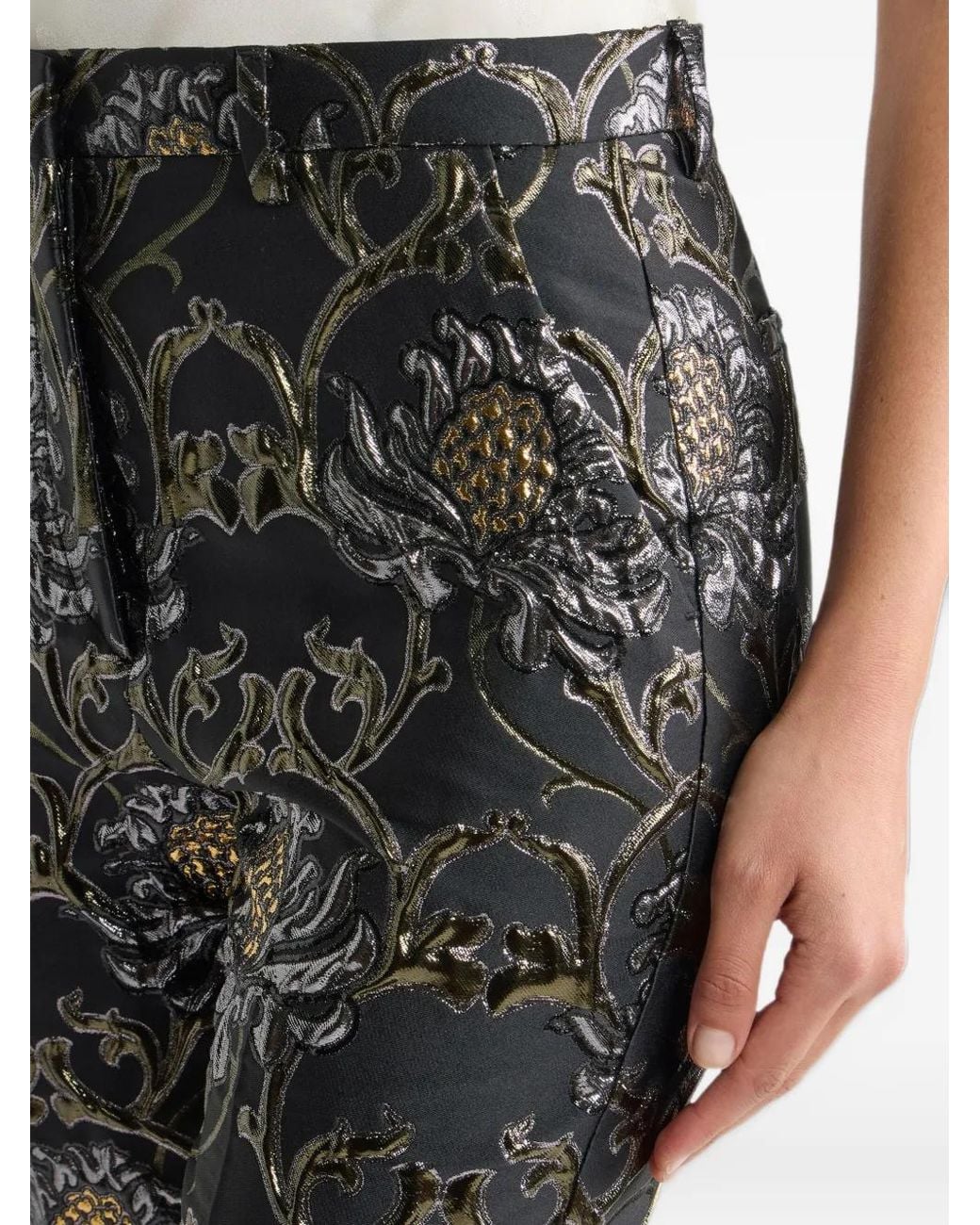Etro Gray Cropped Jacquard Trousers With Damask Motif