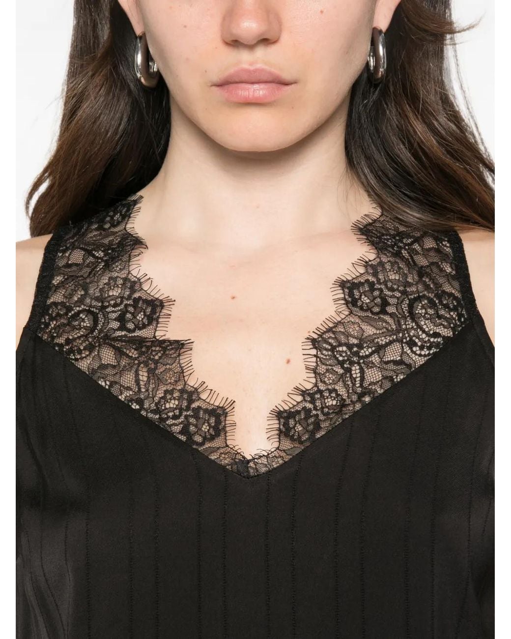 Twinset Black Lace-Trim Pleated Blouse